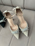 Rhinestone Embedded Pointy Toe Buckle Strap Heels